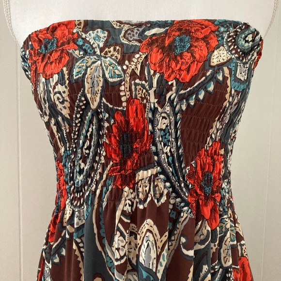 Floral Boho Smock Strapless Tube Dress Y2K 90s Minimalistic Style M - Picture 4 of 5